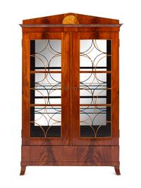 A Biedermeier Figured Mahogany and Marquetry Vitrine Cabinet
