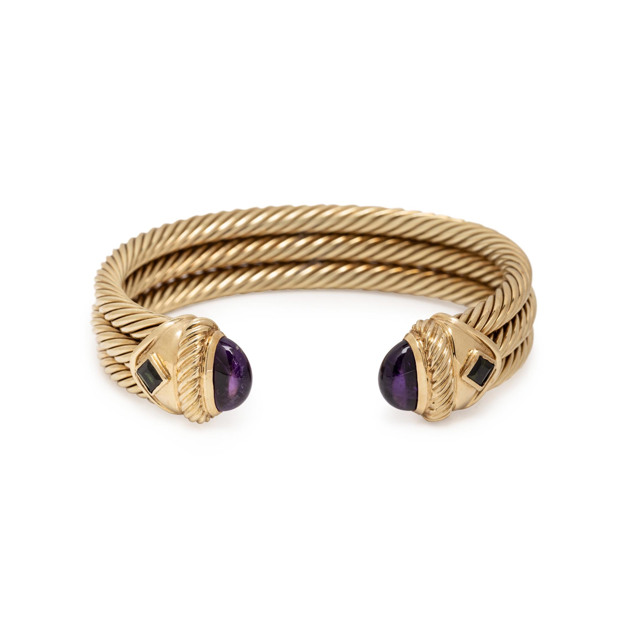 DAVID YURMAN, YELLOW GOLD, AMETHYST AND GREEN TOURMALINE CABLE CUFF BRACELET
