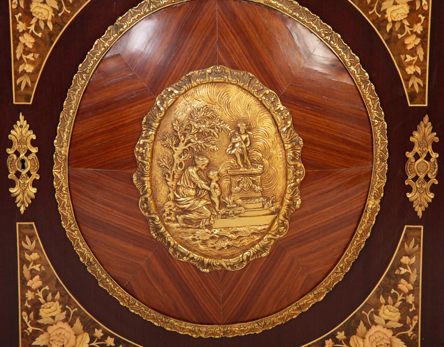 A Napoleon III Style Gilt Metal Mounted Marquetry Marble-Top Cabinet — 20TH CENTURY