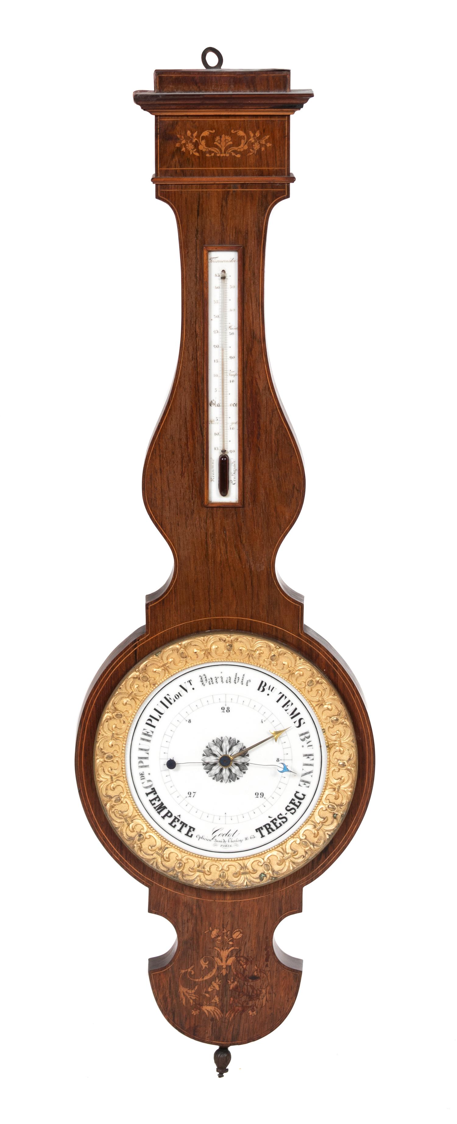 A French Marquetry Inlaid Rosewood and Gilt Bronze Barometer Height 41 inches. — 19TH CENTURY