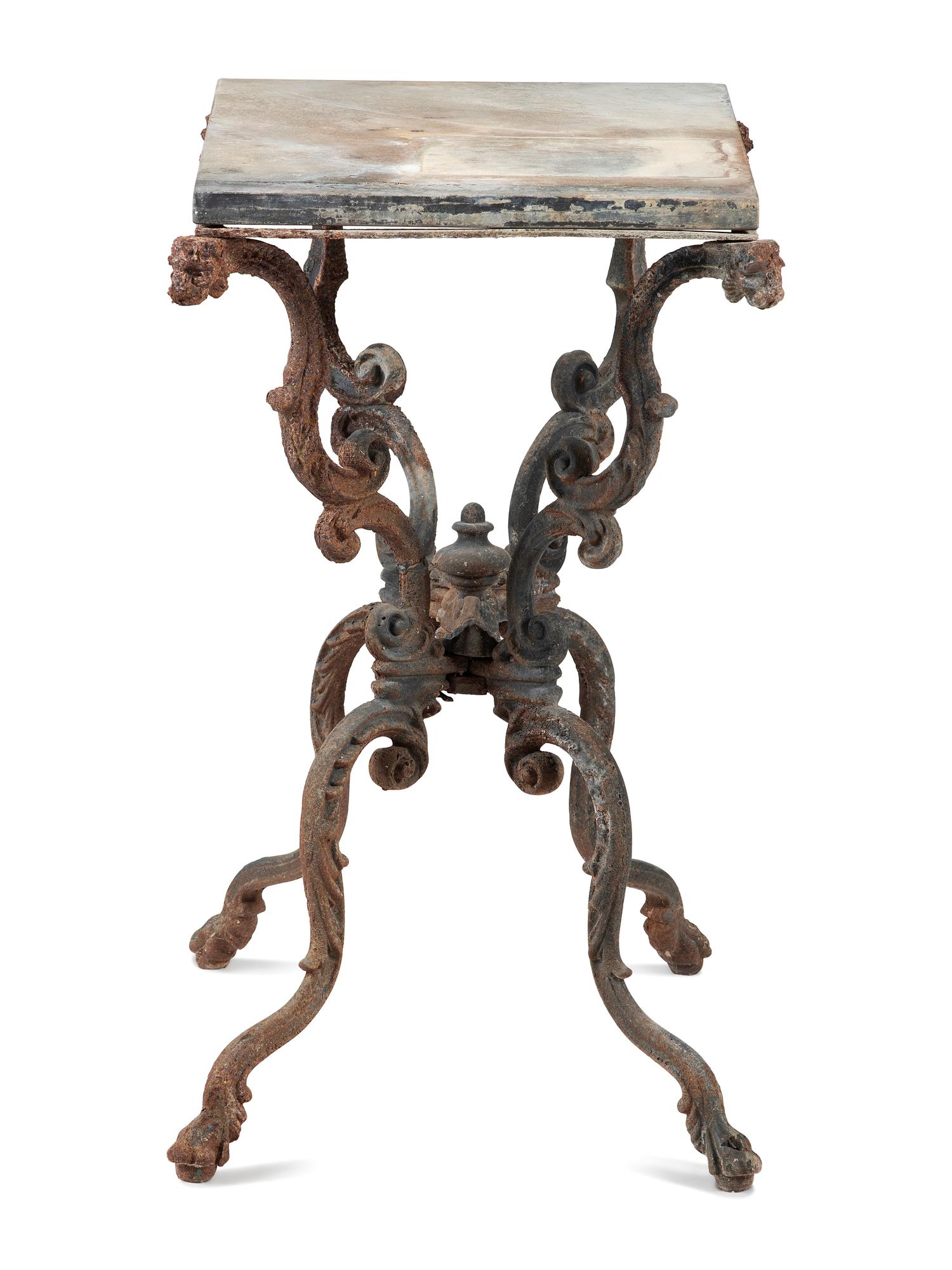 A Wrought Iron Marble Top Side Table