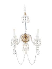 A Pair of Georgian Style Cut Glass Two-Light Sconces