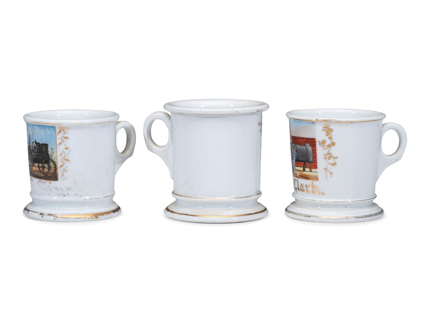 Three Porcelain Occupational Shaving Mugs