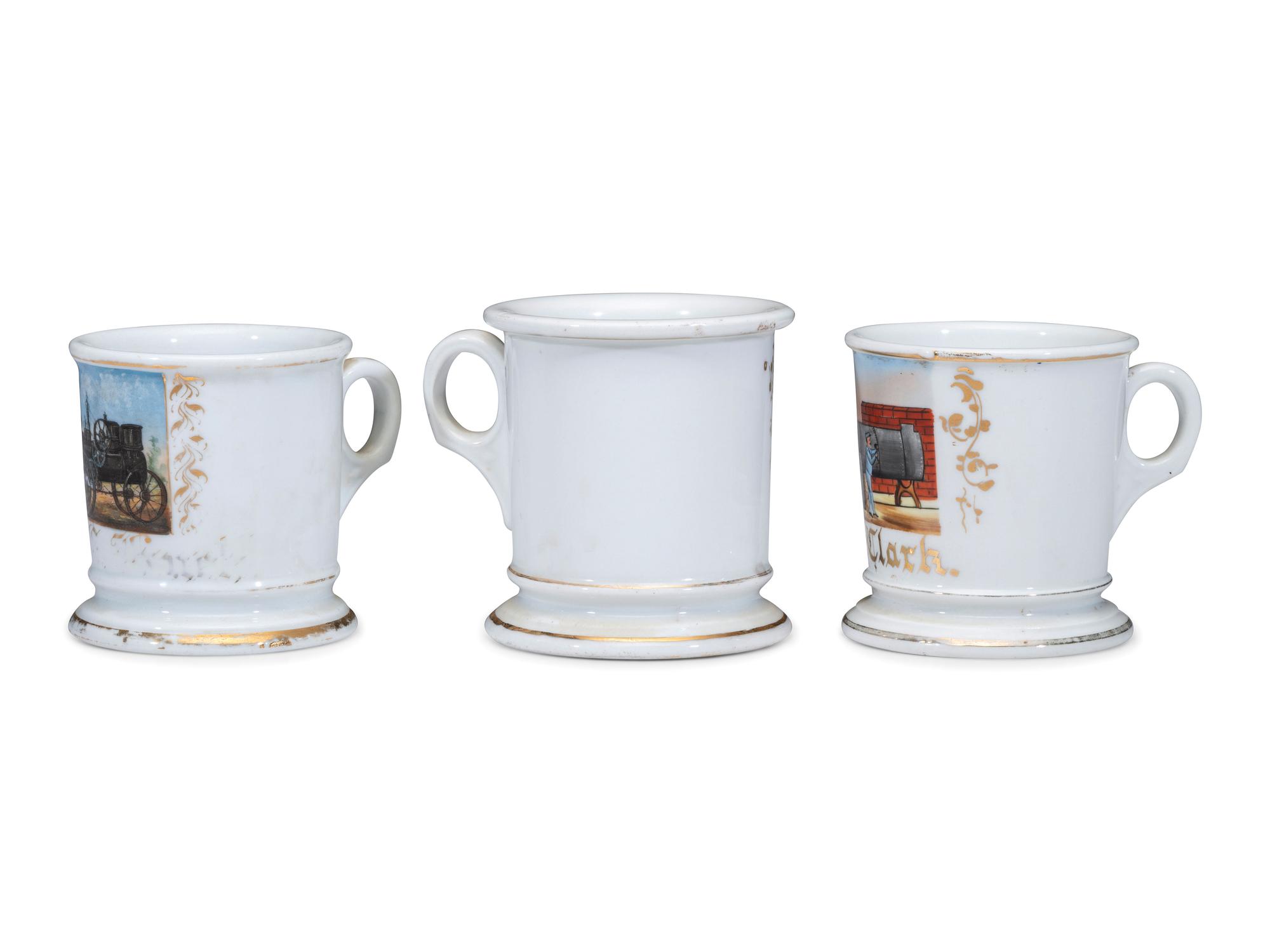 Three Porcelain Occupational Shaving Mugs