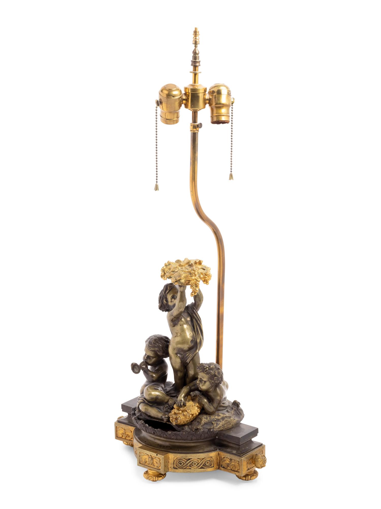 A French Bronze Figural Group Mounted as a Lamp