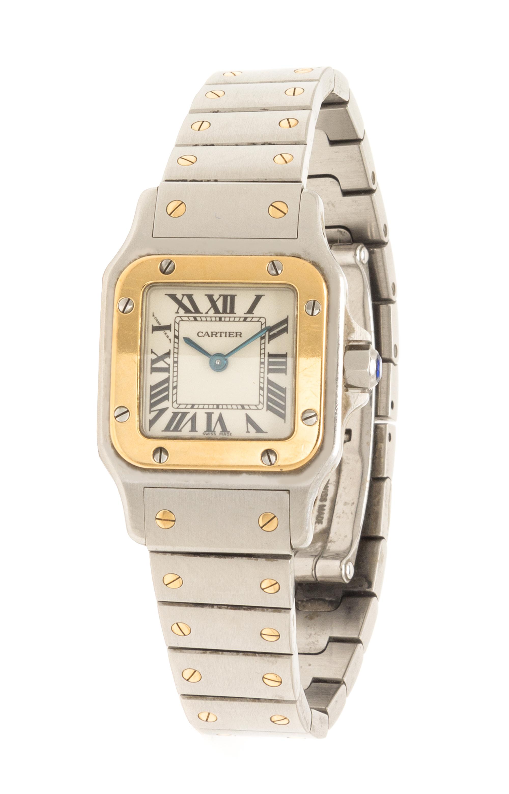 An 18 Karat Yellow Gold and Stainless Steel Santos Wristwatch, Cartier,
