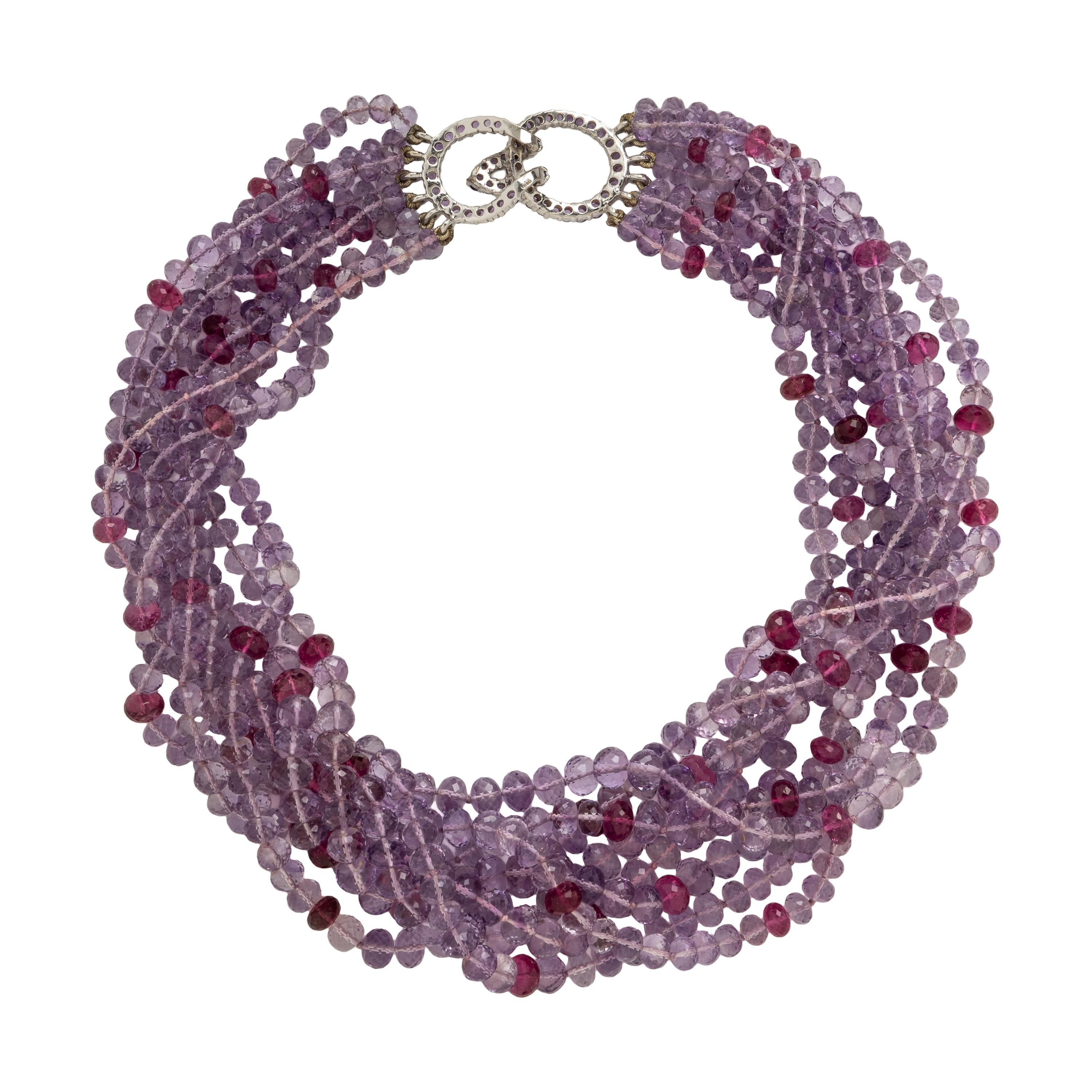 Mish, Amethyst, Tourmaline, and White Gold Bead Necklace