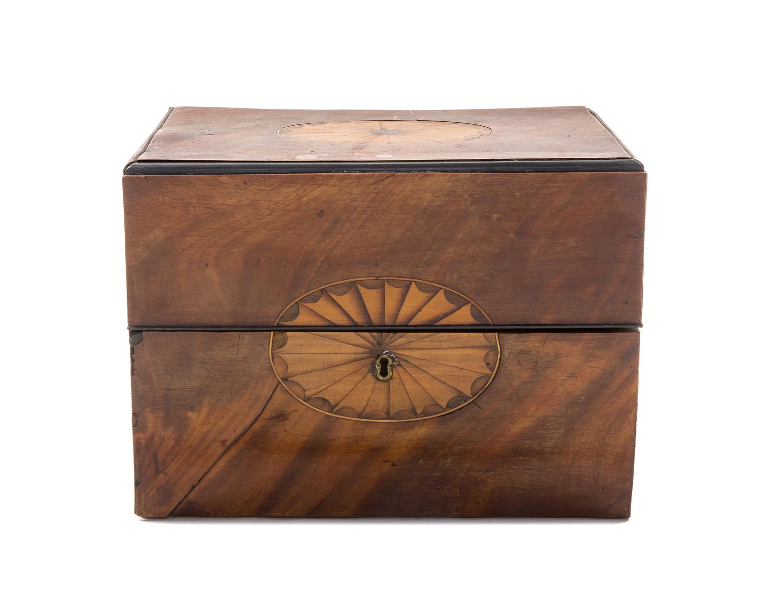 A Regency Mahogany Liquor Box, Height 7 3/4 x width 10 3/4 x depth 7 3/8 inches.