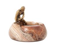 An Art Deco Turned Stone and Gilt Bronze Figural Ash Receiver Width 5 3/4 inches. — FIRST HALF 20TH CENTURY