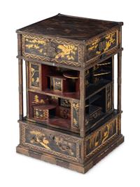 A Japanese Gold, Red, and Brown Lacquer Displaying Cabinet, Kazaridana