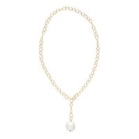 CULTURED PEARL AND YELLOW GOLD FANCY LINK NECKLACE