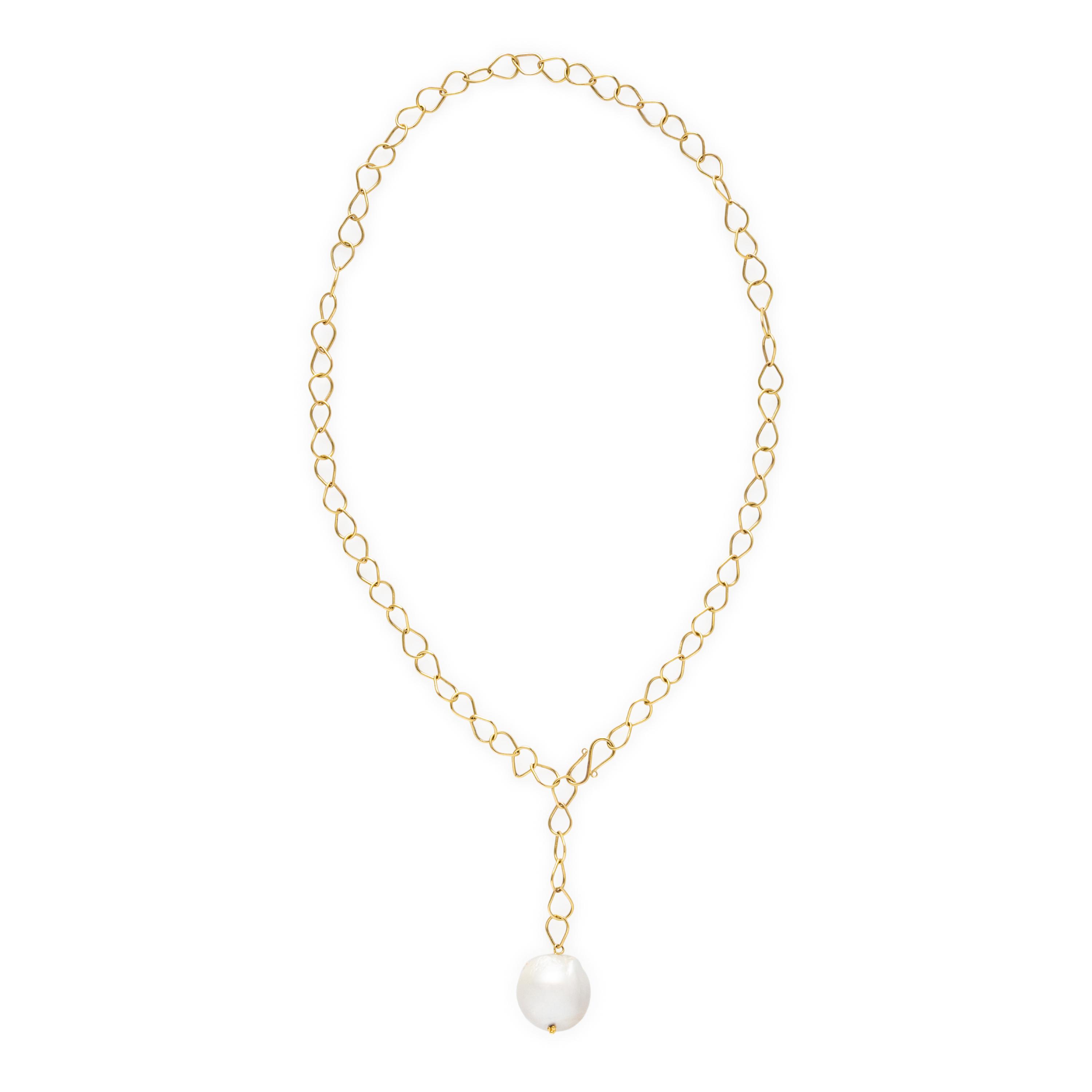 CULTURED PEARL AND YELLOW GOLD FANCY LINK NECKLACE