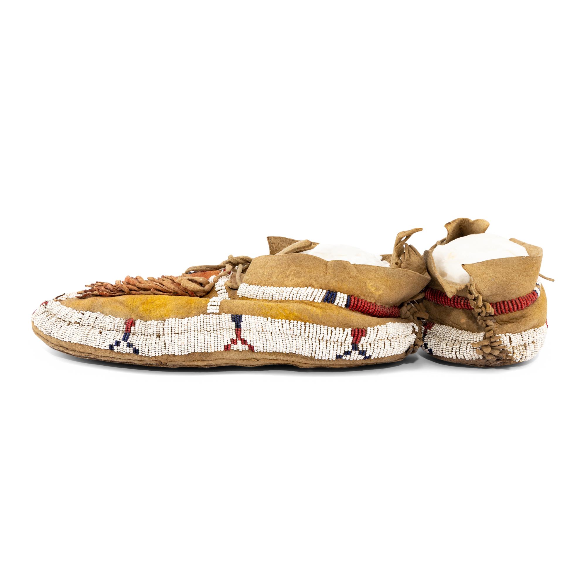 Kiowa Painted and Beaded Hide Moccasins