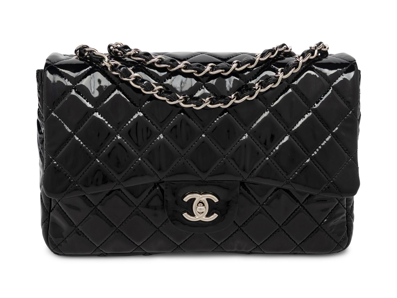 CHANEL, JUMBO PATENT LEATHER CLASSIC FLAP BAG