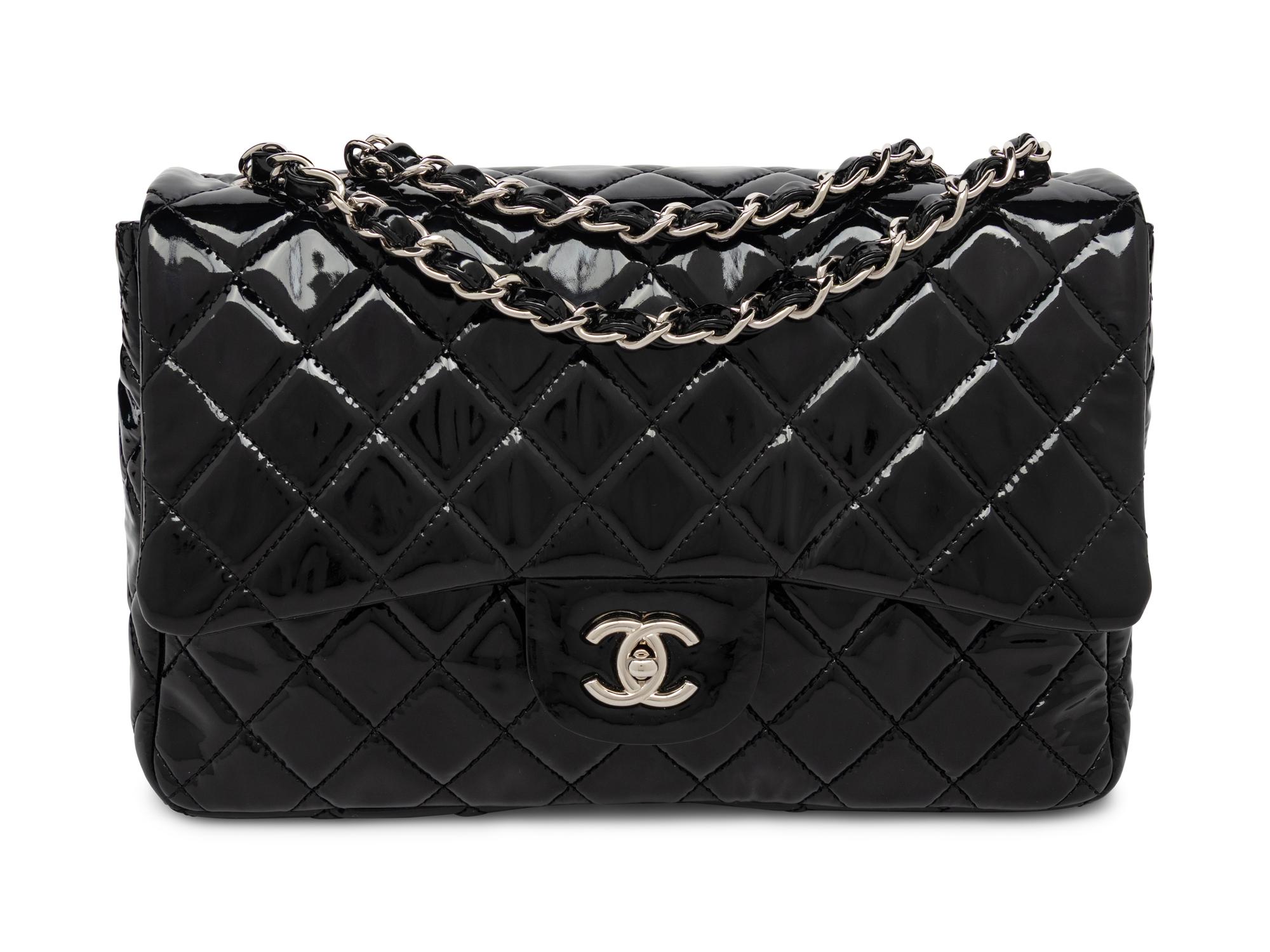 CHANEL, JUMBO PATENT LEATHER CLASSIC FLAP BAG