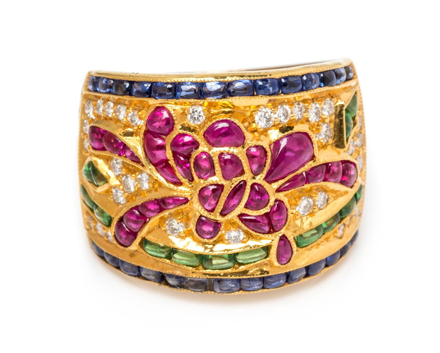 A Yellow Gold, Diamond and Multigem Band, 10.40 dwts.
