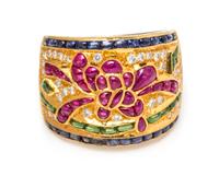 A Yellow Gold, Diamond and Multigem Band, 10.40 dwts.