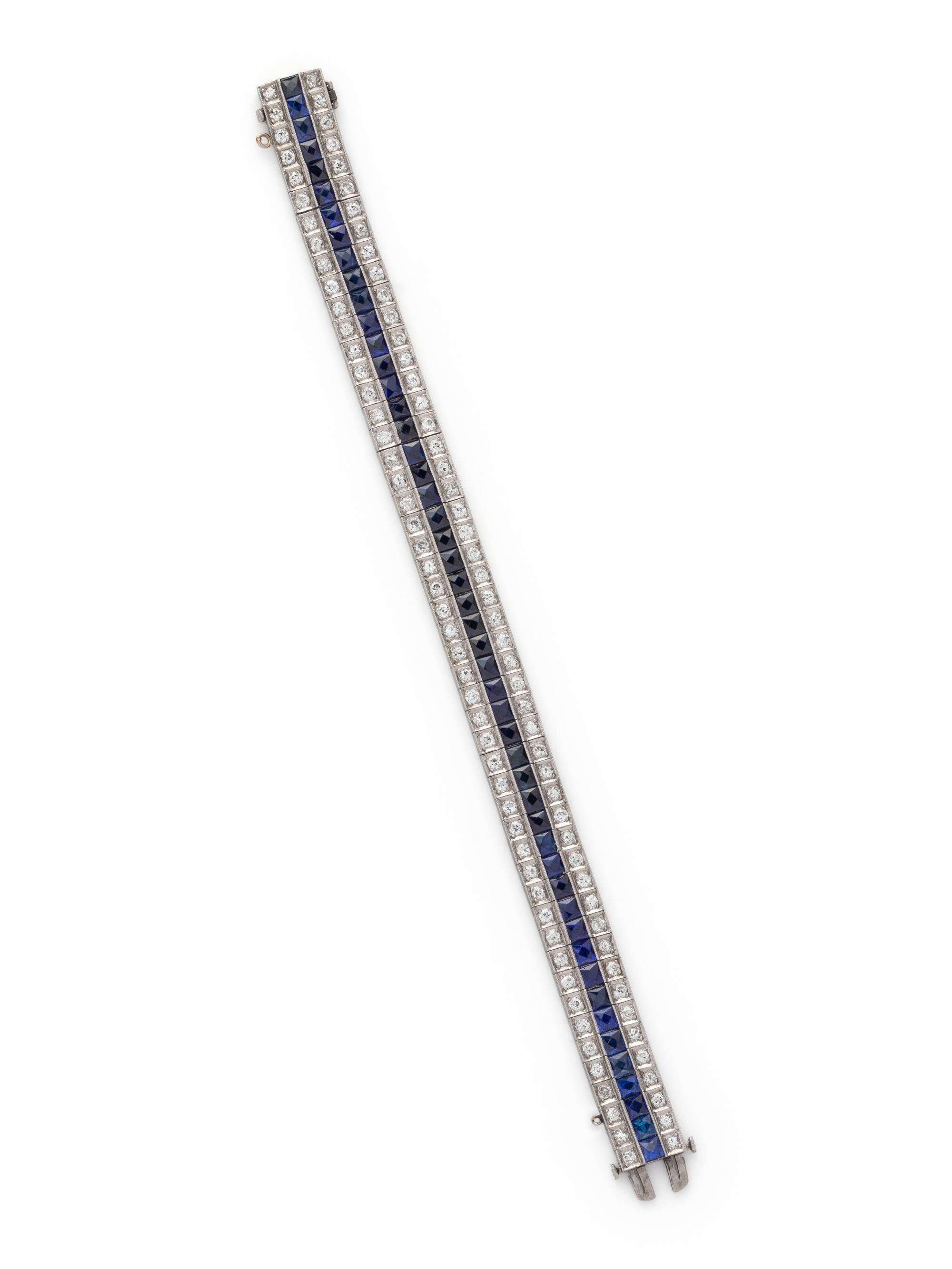 ART DECO, DIAMOND AND SYNTHETIC SAPPHIRE BRACELET