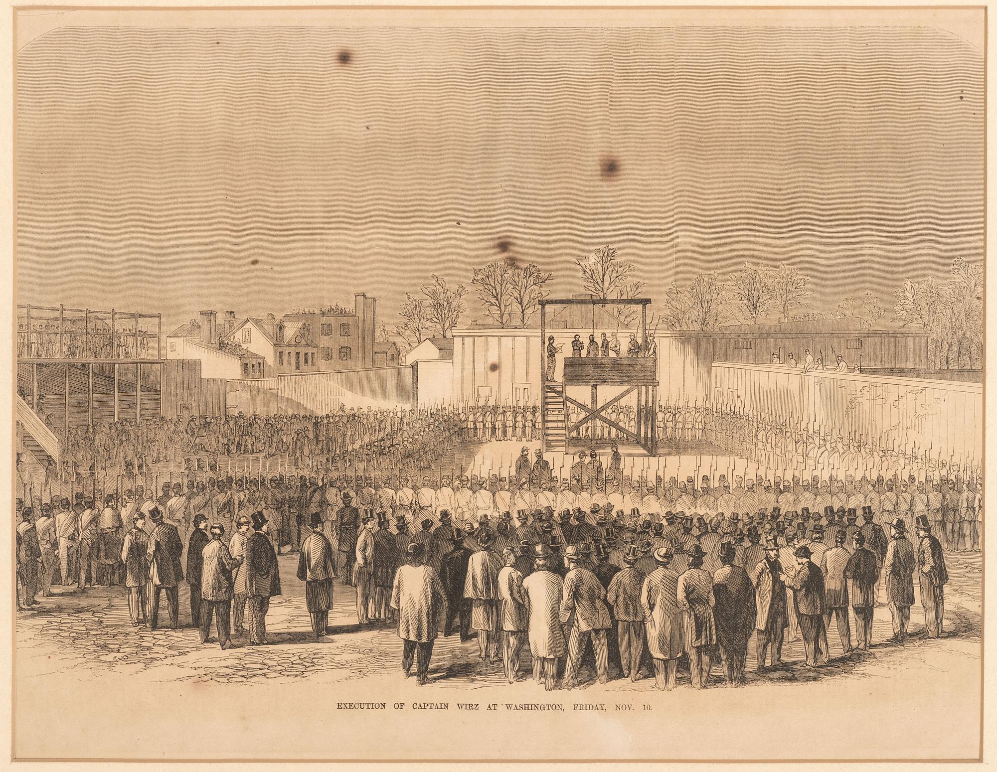 [CIVIL WAR]. 8 framed prints related to Libby Prison, Andersonville, and the trial of Henry Wirz.