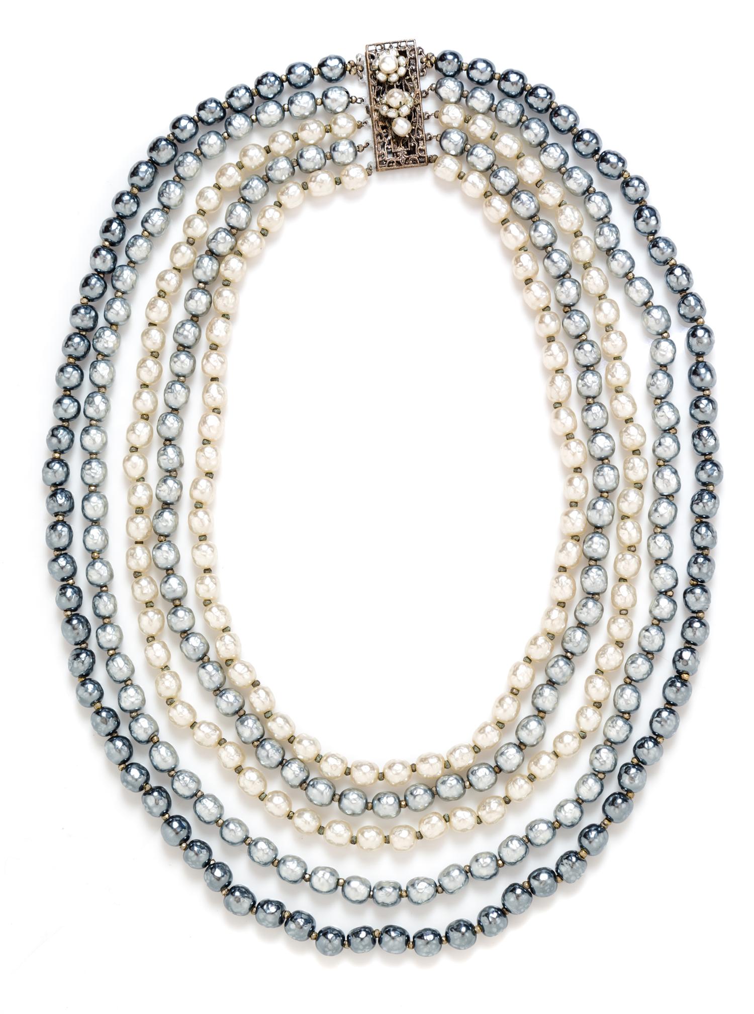 A Miriam Haskell Faux Pearl Multistrand Necklace, Shortest strand: 18".