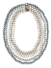 A Miriam Haskell Faux Pearl Multistrand Necklace, Shortest strand: 18".