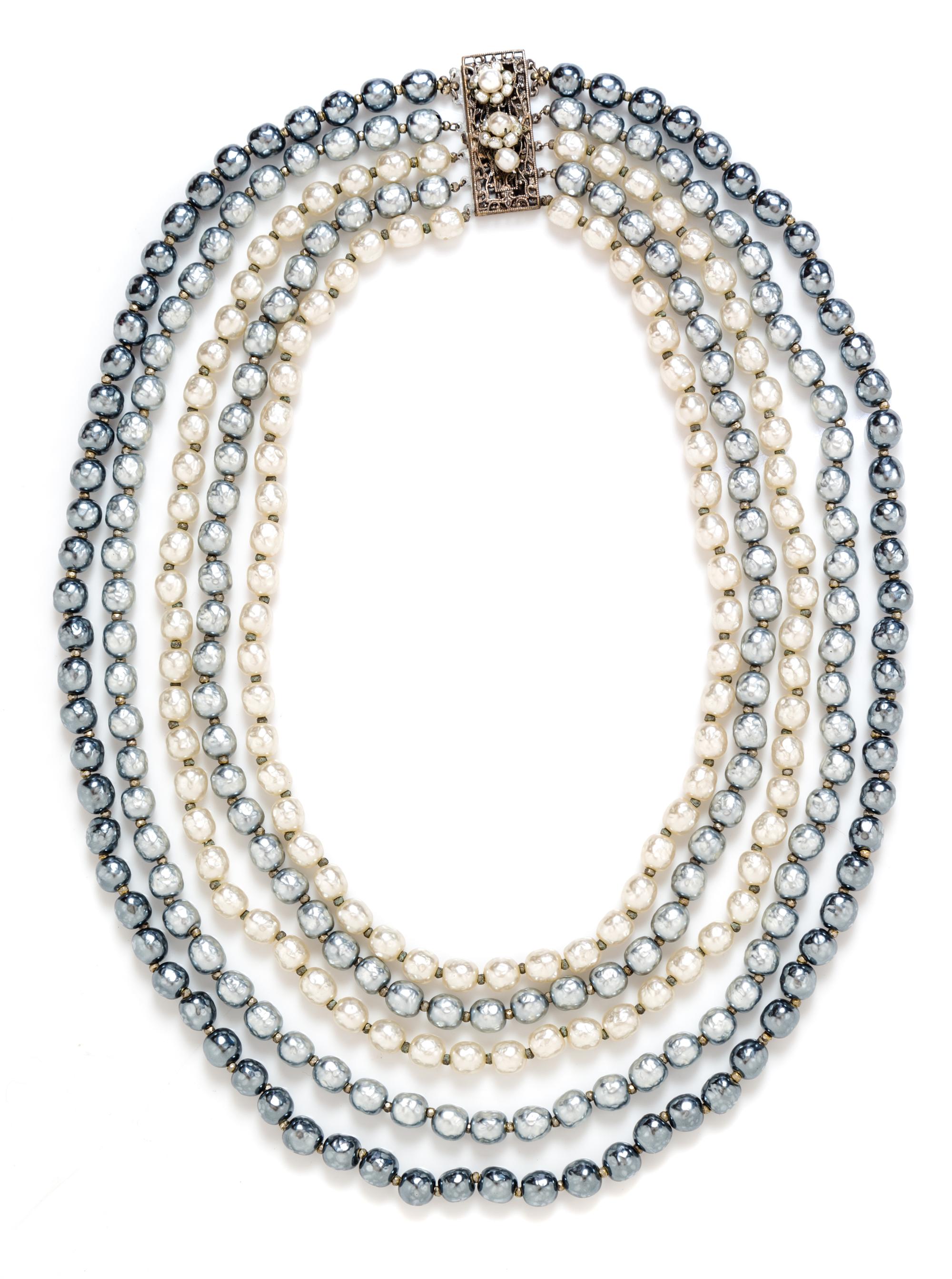 A Miriam Haskell Faux Pearl Multistrand Necklace, Shortest strand: 18".