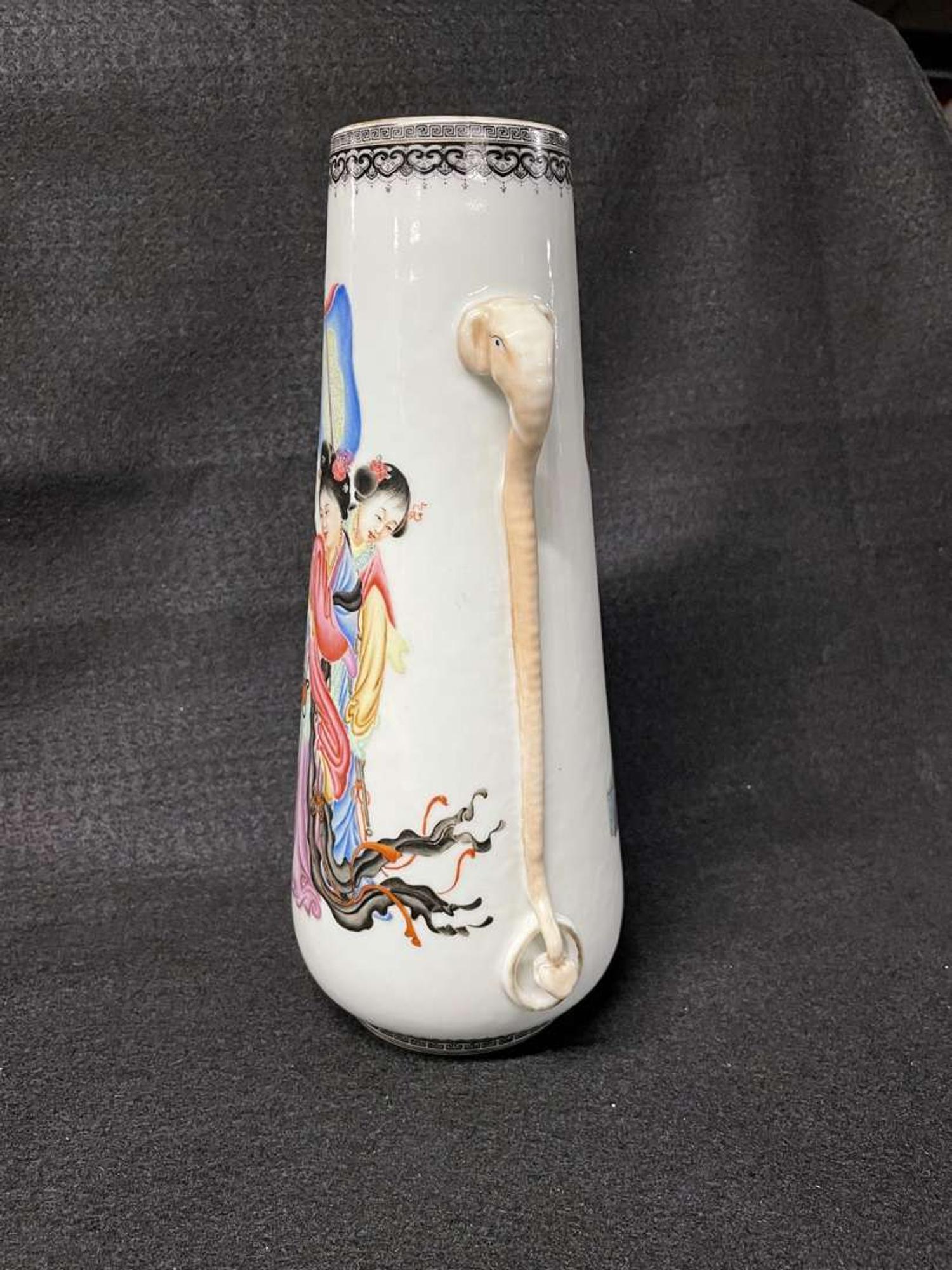A Chinese enameled eggshell porcelain "Winter Landscape" dish, signed Yu Wenxiang, and a vase 薄胎瓷盘及人物画瓷瓶 20th century ????