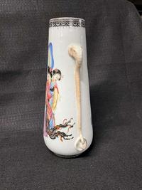 A Chinese enameled eggshell porcelain "Winter Landscape" dish, signed Yu Wenxiang, and a vase 薄胎瓷盘及人物画瓷瓶 20th century ????