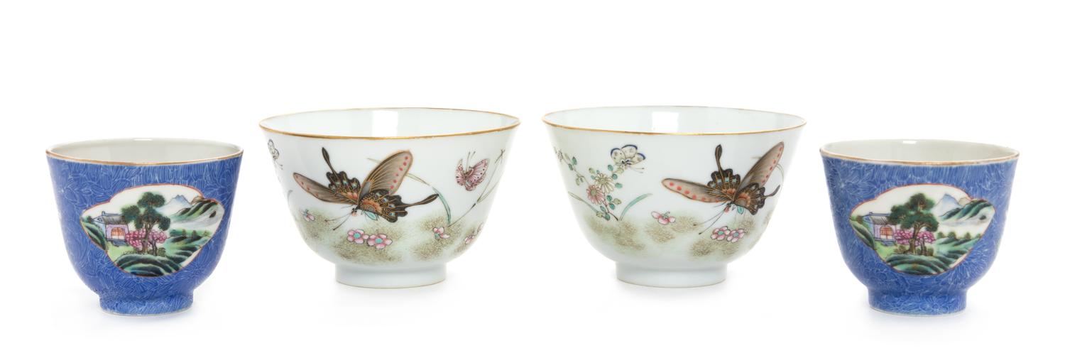 Two Pairs of Famille Rose Porcelain Wine Cups Diameter of larger 4 1/8 inches. — 19TH CENTURY