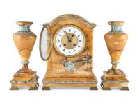A French Marble Clock Garniture Set with Ormolu Mounts
