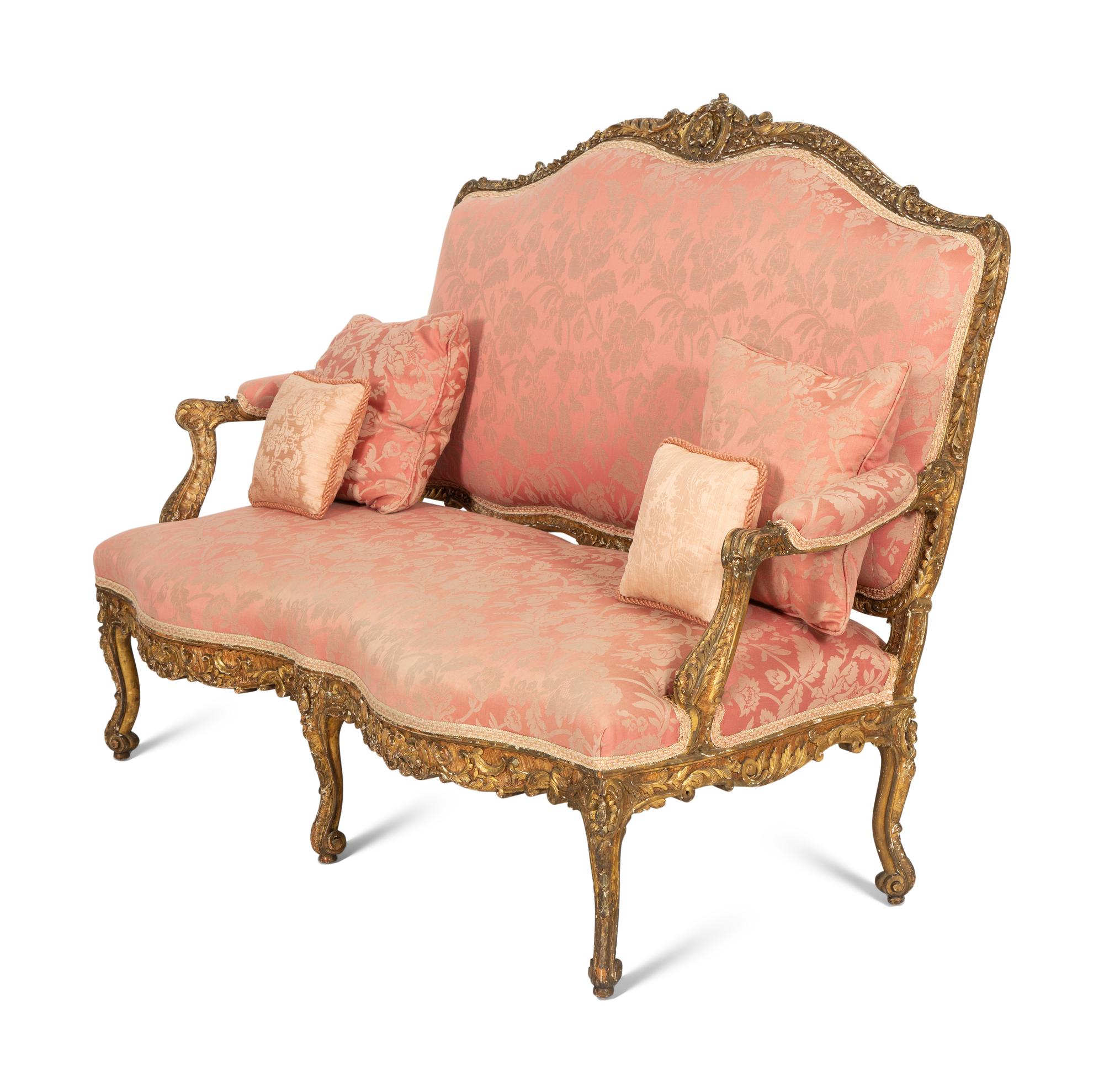 A Louis XV Style Carved Giltwood Settee