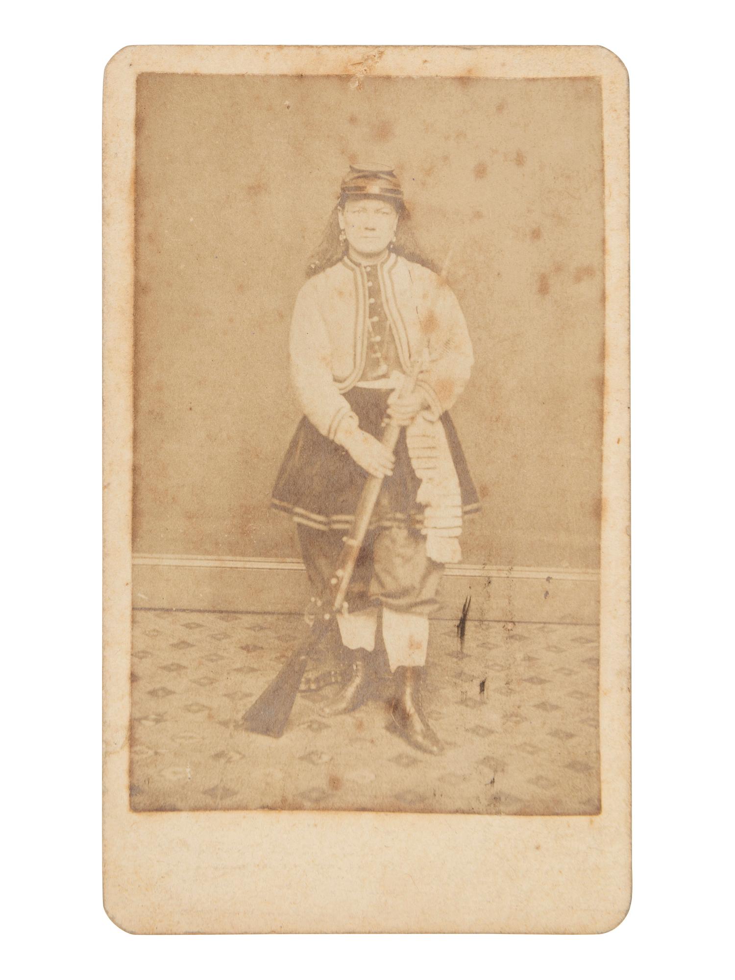 [CIVIL WAR]. ALEXANDER, A.G., photographer. CDV of Civil War Color Bearer, Kady Brownell. Boston, MA.