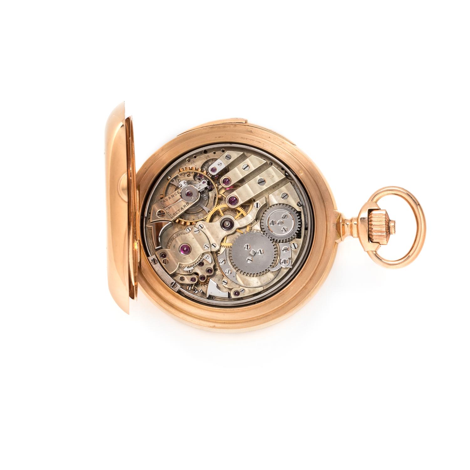 B. HAAS, 18K YELLOW GOLD PERPETUAL CALENDAR, MOON PHASE, MINUTE REPEATER HUNTER CASE POCKET WATCH