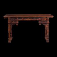 A Chinese Carved Huanghuali Side Table, Tiaozhuo, Late 19th to 20th Century 晚清民國 黃花梨透雕夔龍紋條桌