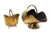 Two English Polished Brass Coal Scuttles Height 17 x width 16 1/2 x depth 13 1/2 inches