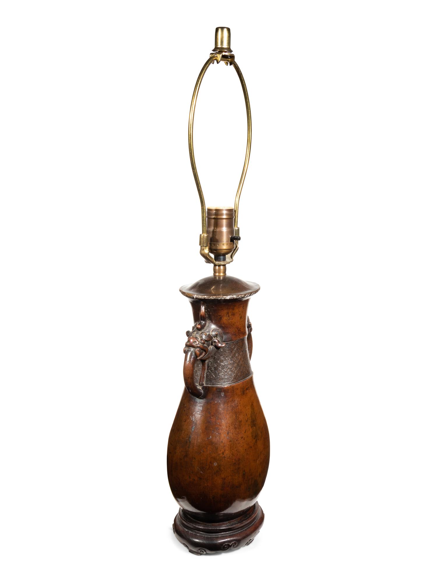 A Japanese Bronzed Metal Vase Mounted as a Lamp