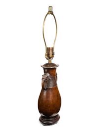 A Japanese Bronzed Metal Vase Mounted as a Lamp