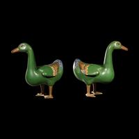 A Pair of Chinese Cloisonne Enamel Figures of Ducks