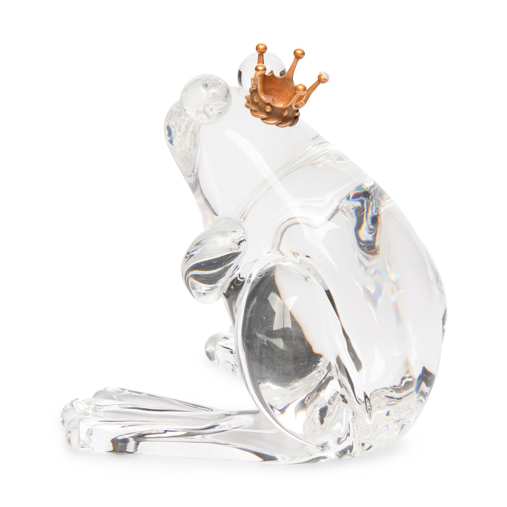 A Steuben Glass and 18 Karat Gold Frog Prince Sculpture