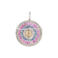 PLATINUM, DIAMOND, SAPPHIRE, RUBY, CULTURED PEARL PENDANT/BROOCH