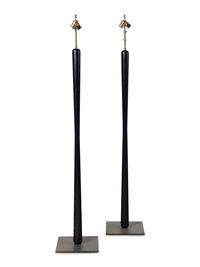 A Pair of Ebonized Wood Floor Lamps