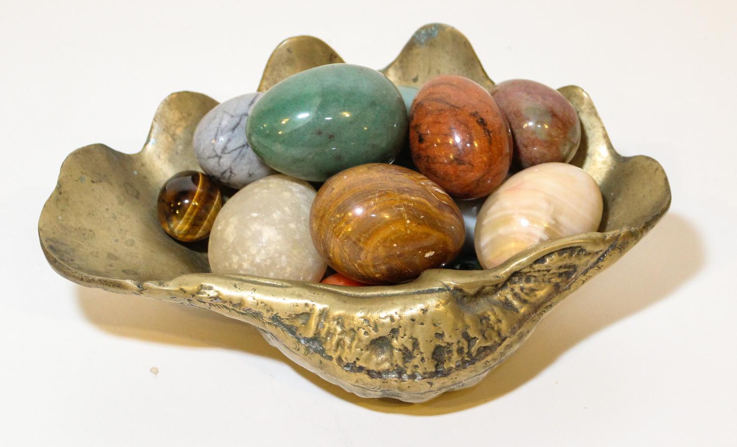 Fourteen Turned Marble and Agate Eggs Height of largest egg 4 1/2 inches.