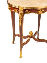A Pair of Louis XV Style Gilt Bronze Mounted Marble-Top Side Tables