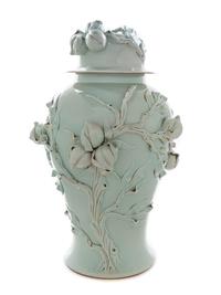 A Large Celadon Porcelain Vase and Cover Height 33 inches. — 20TH CENTURY