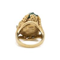 YELLOW GOLD AND SYNTHETIC EMERALD CRYSTAL RING