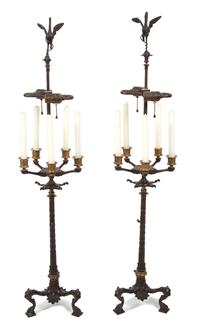 A Pair of Neoclassical Bronze and Gilt Bronze Five-Light Candelabra Height 43 x diameter 9 1/2 inches. — 19TH CENTURY