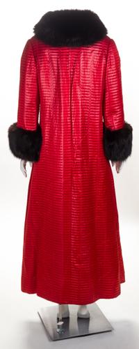 A Red Textured Mink Lined Coat, No size.