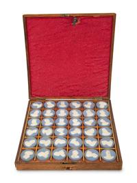 A Cased Set of Wedgwood Jasperware Portrait Medallions, Sovereigns of England