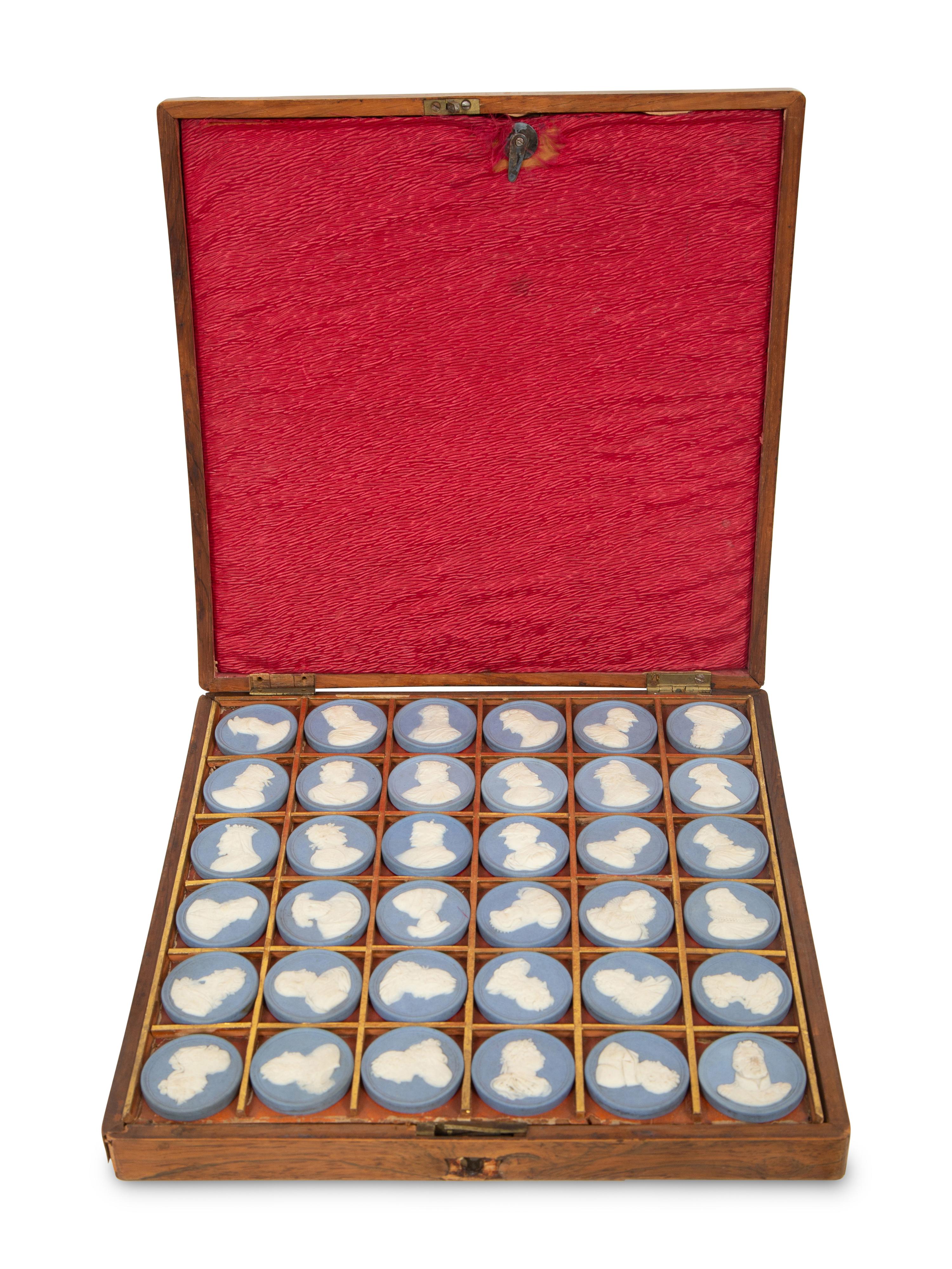 A Cased Set of Wedgwood Jasperware Portrait Medallions, Sovereigns of England