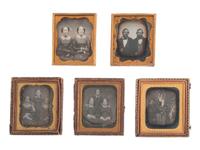 [EARLY PHOTOGRAPHY]. 14 sixth plate daguerreotypes featuring pairs and trios of sitters.